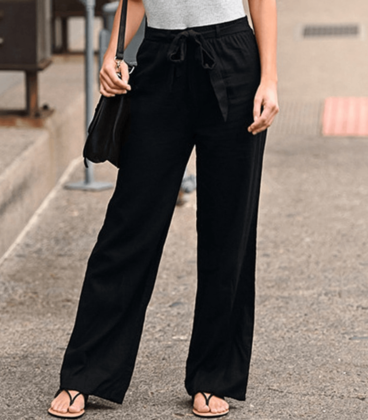 Light Summer Trousers with Tie Waist and Wide Legs