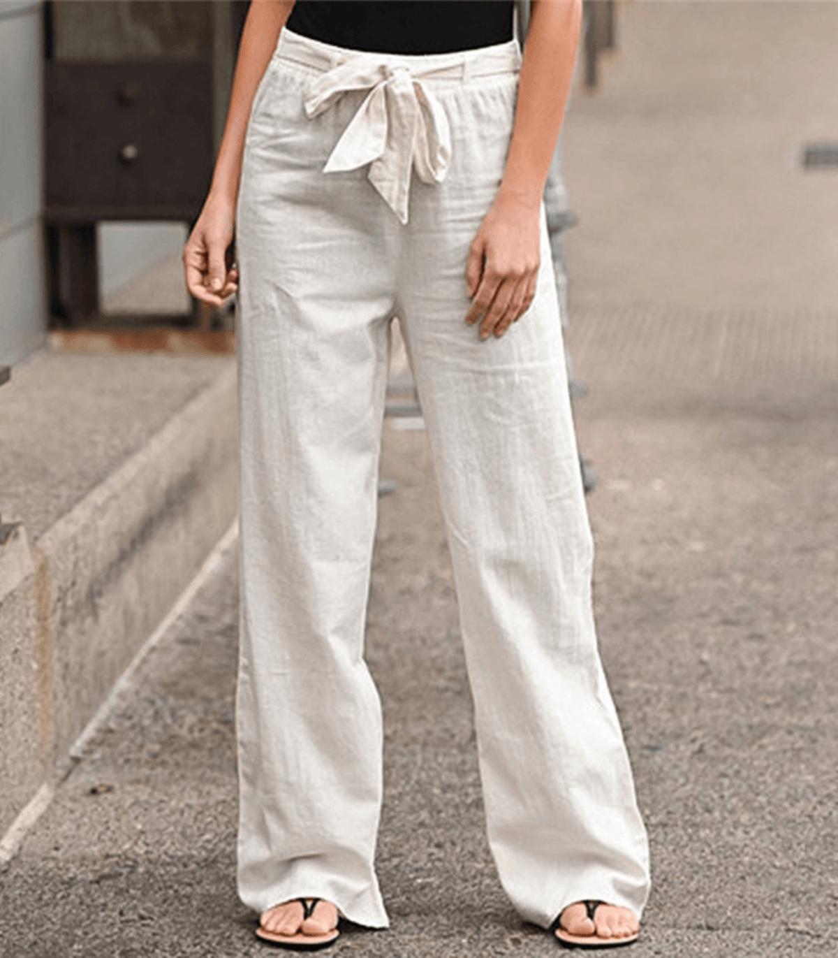 Light Summer Trousers with Tie Waist and Wide Legs