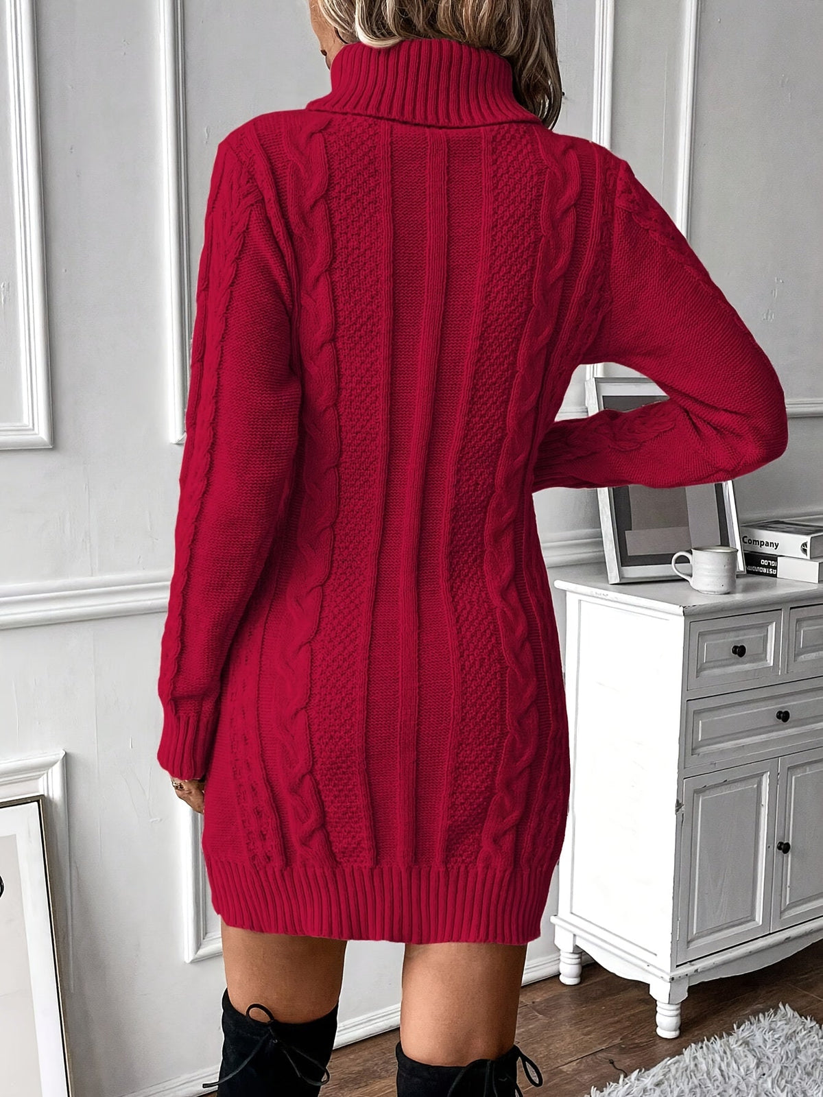 Chic Col Mini Sweater Dress for Women with Cable Pattern