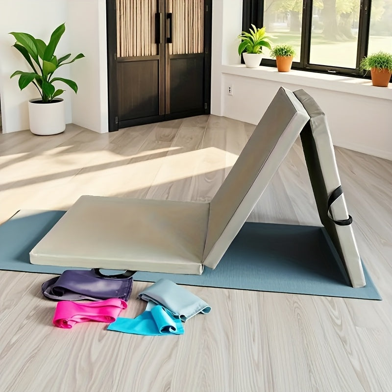 Esterilla de yoga portátil plegable en tres partes, con acolchado grueso, superficie antideslizante de PU y asa
