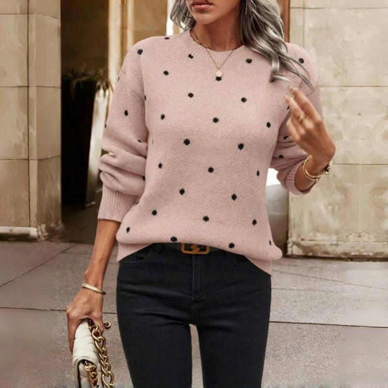 Knitted Jumper with Dots and Round Neck Warm and Soft for Women