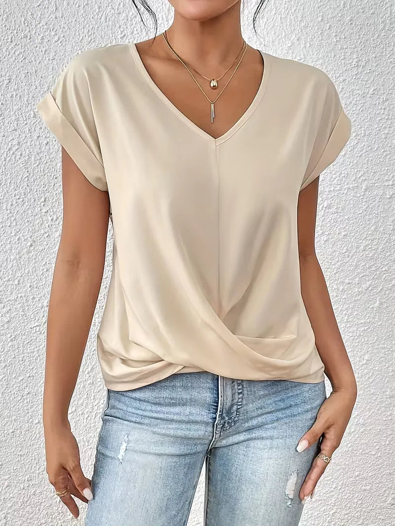 T-shirt col en V avec devant drapé