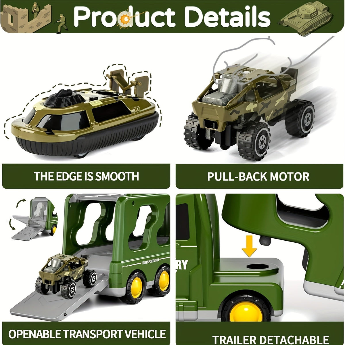 Set di giocattoli militari ArmyForce 14 in 1 - Camion con carri armati, soldati ed effetti sonori