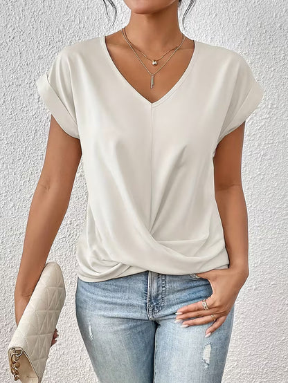 Breathable Elegant Ladies Top with V Neck and Twisted Detail