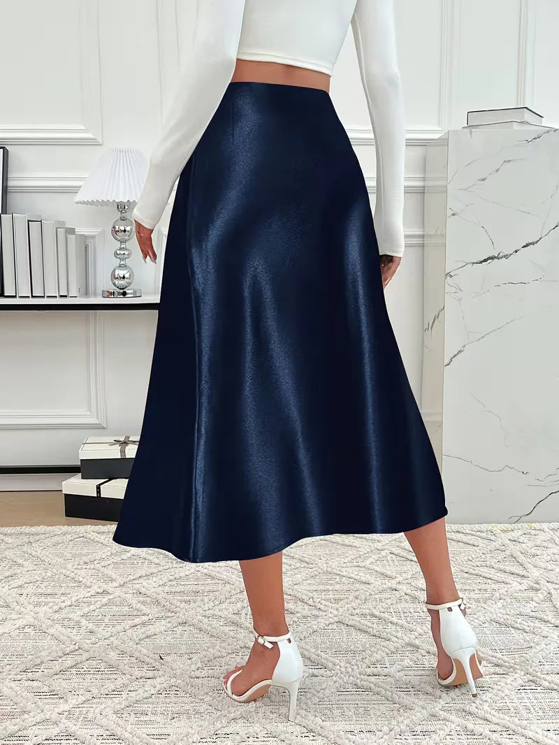 Jupe midi en satin à taille haute