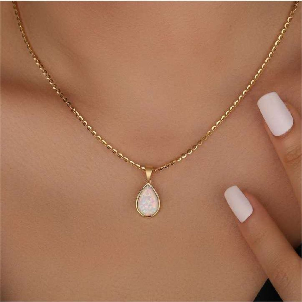 18K Opal Drop Pendant Necklace