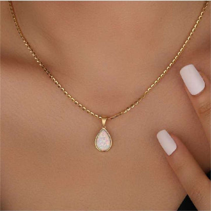 18K Opal Drop Pendant Necklace
