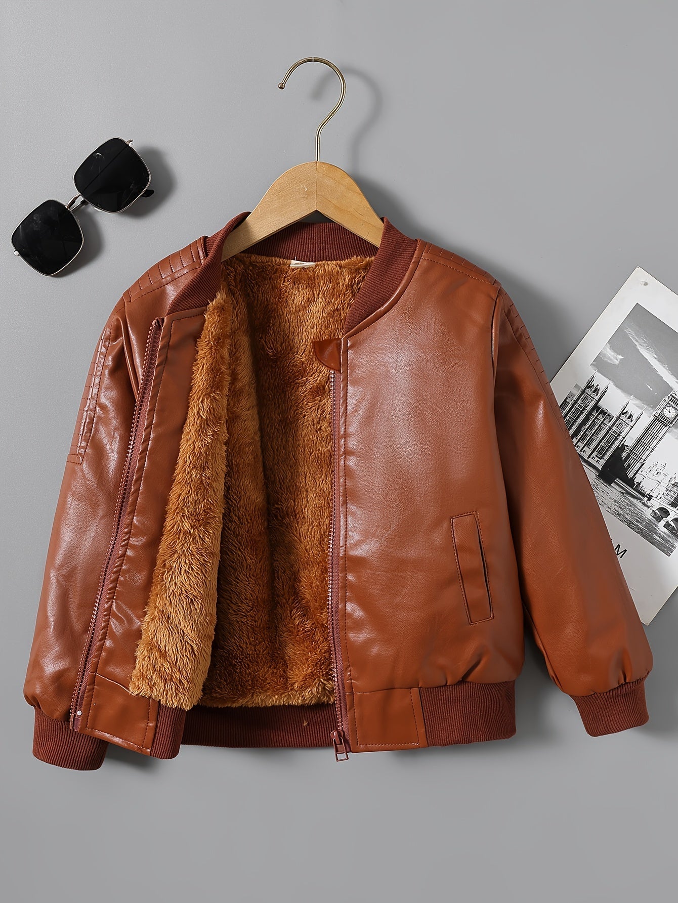 Faux leather boys' jacket with fleece lining - Cholo
