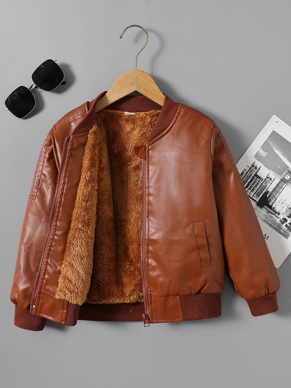 Faux leather boys' jacket with fleece lining - Cholo