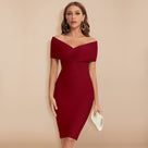 Off-shoulder bandagejurk met verfijnde V-hals