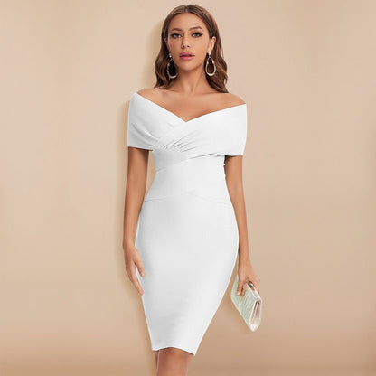 Off-Shoulder Bandage Dress with Refined V-Neck