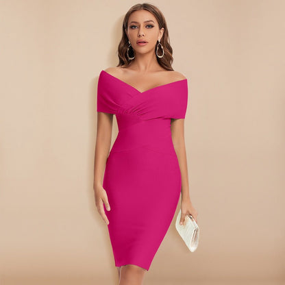 Off-Shoulder Bandage Dress with Refined V-Neck