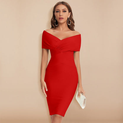 Off-Shoulder Bandage Dress with Refined V-Neck