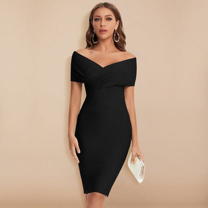 Off-Shoulder Bandage Dress with Refined V-Neck
