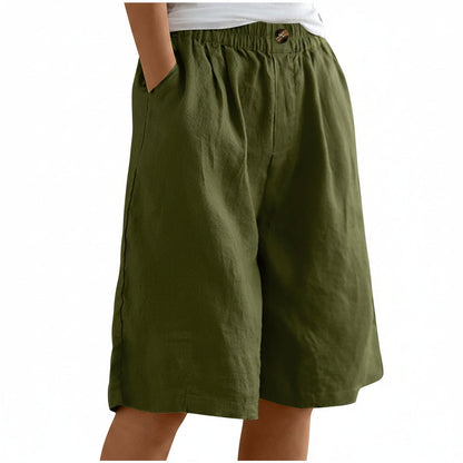 Shorts corti da donna in cotone e lino — Shorts estivi larghi a vita alta