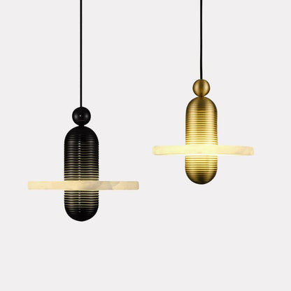Modern LED Pendant Light in Iron and Alabaster