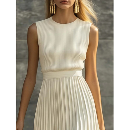 Bernadette | Elegant Cream-Colored Maxi Dress for Women with Pleats