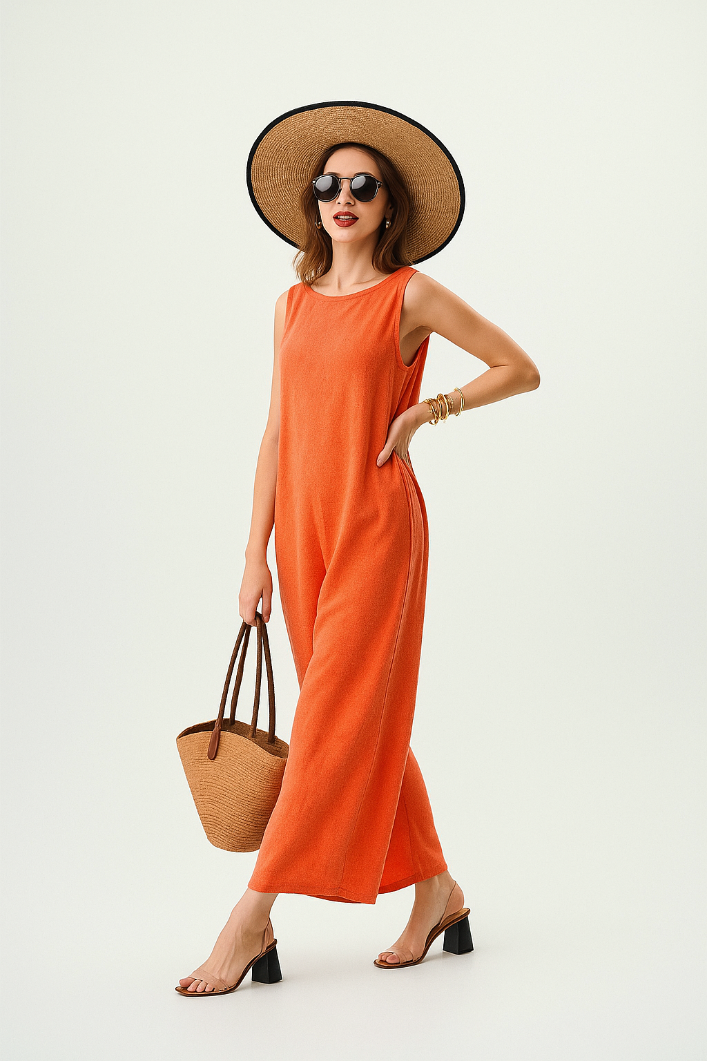 Stijlvolle oranje jumpsuit met elegante details
