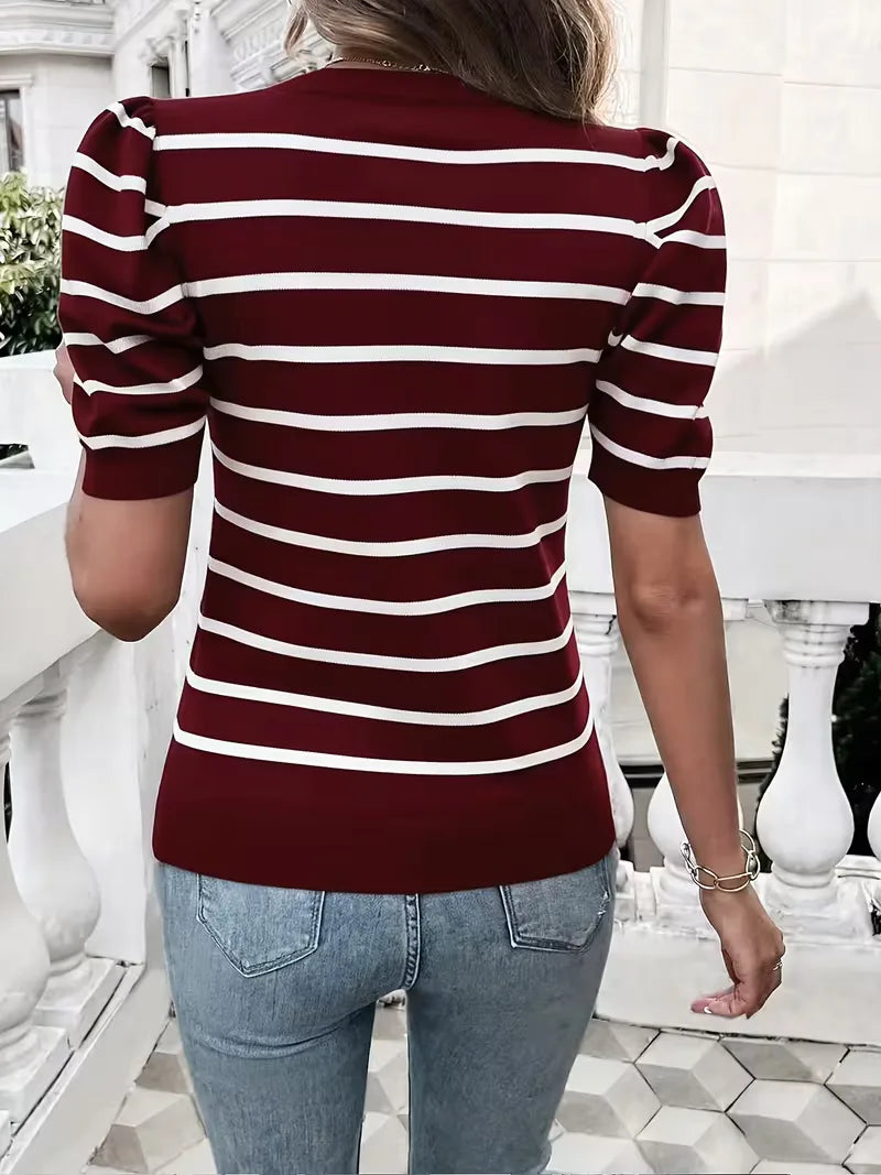 Ladies' T-shirt with Stripes and Puffed Sleeves
