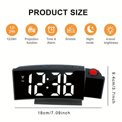 Digital Projection Alarm Clock – LED Display with Snooze Function and Adjustable Brightness