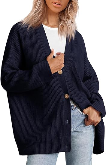 Oversized women's cardigan with V-neck and button closure - Aleen