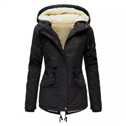 Ladies Waterproof Winter Coat with Hood and Adjustable Waist Cord
