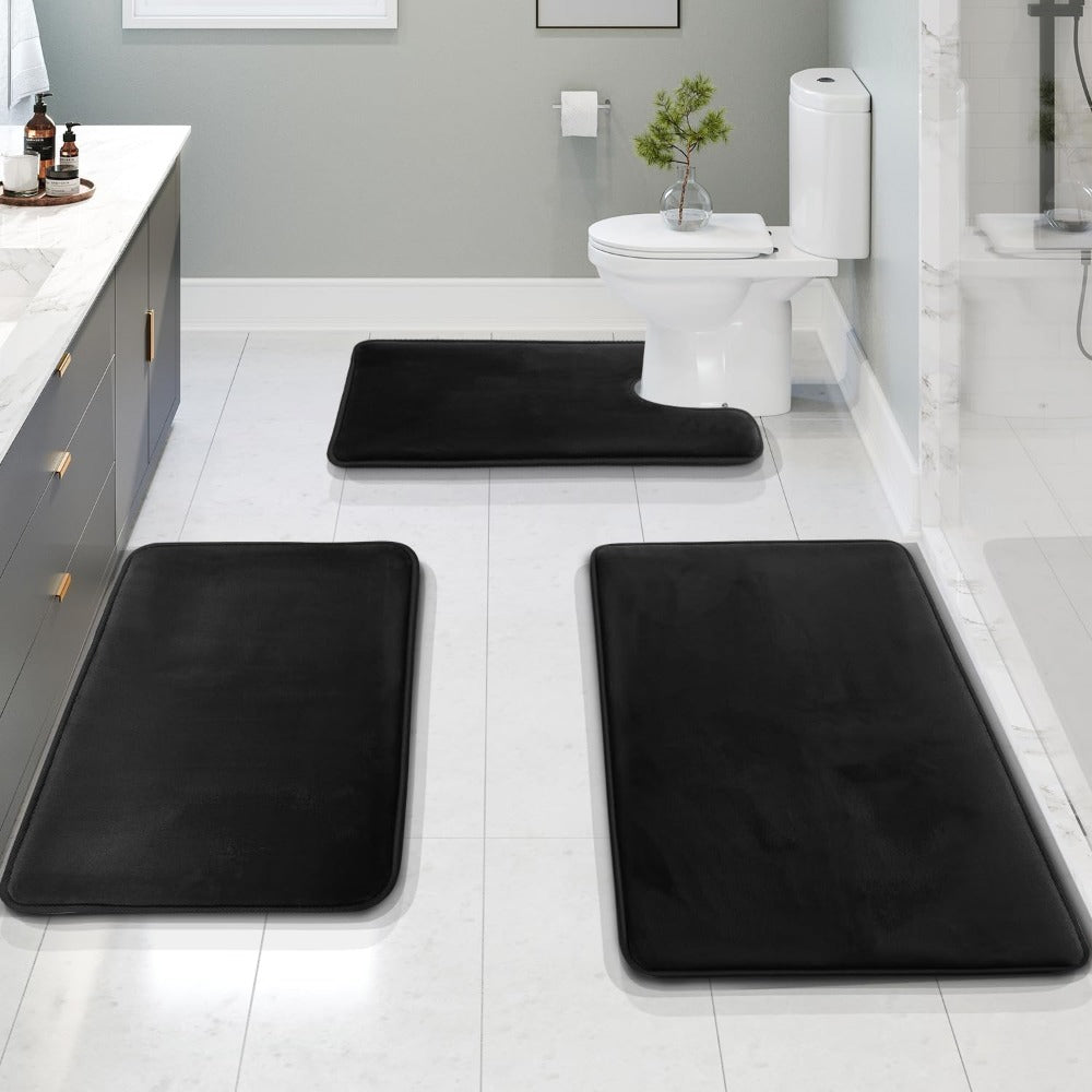 Hello – 3-piece velvet memory foam bath mat set