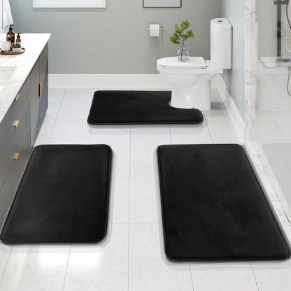 Hello – 3-piece velvet memory foam bath mat set
