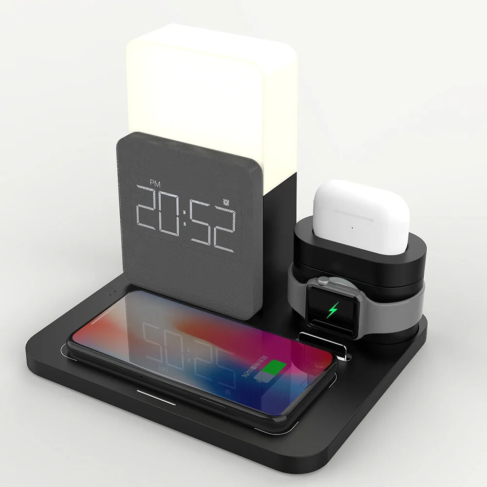 Multi-Functional Wireless Charging Station – Includes Lamp and Alarm Clock