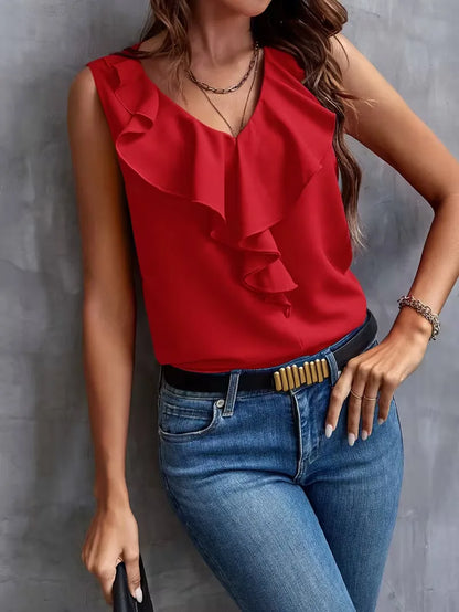 blouse with V-neck and ruffles
