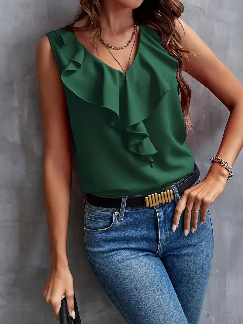 blouse with V-neck and ruffles