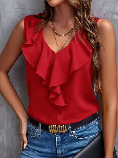 blouse with V-neck and ruffles