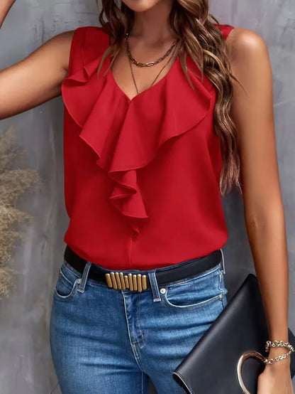 blouse with V-neck and ruffles