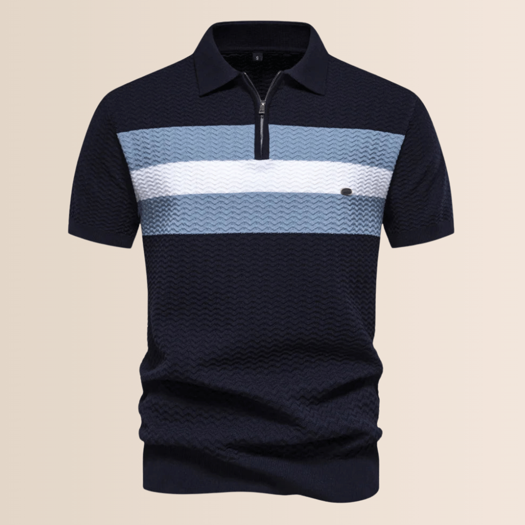 Men's Polo Shirt with Striped Knit