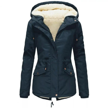 Ladies Waterproof Winter Coat with Hood and Adjustable Waist Cord
