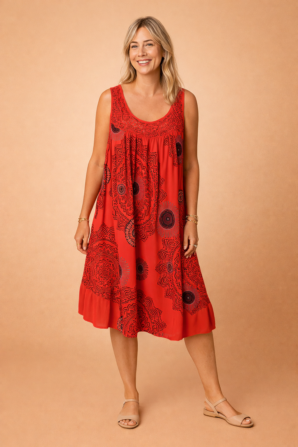 Robe midi légère pour femme à motif bohème, pour un look estival confortable