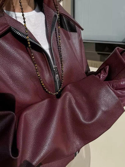 Loose Leather Jacket for Women