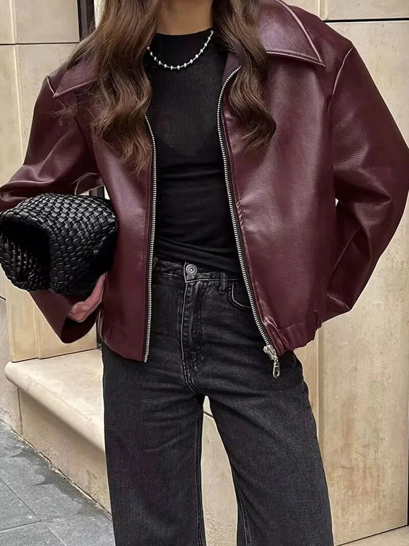 Loose Leather Jacket for Women