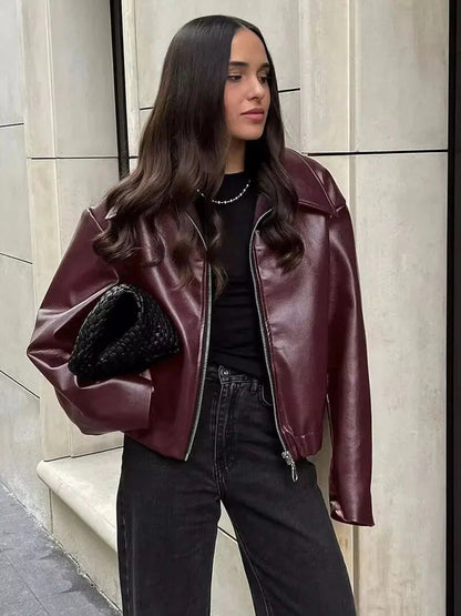 Loose Leather Jacket for Women