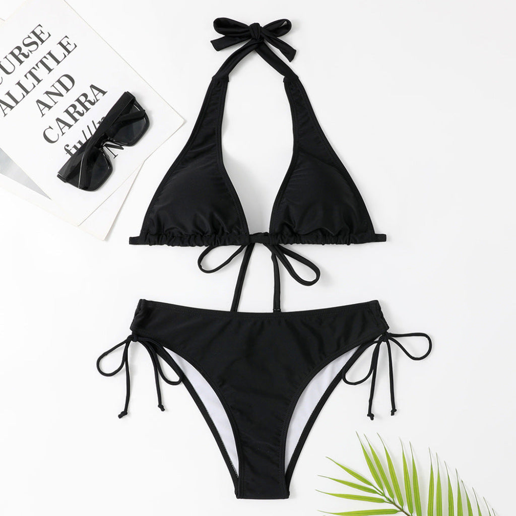 Sexy solid colour bikini swimsuit with straps