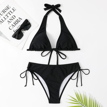 Sexy solid colour bikini swimsuit with straps