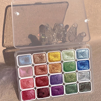 Parelmoerachtige aquarelverfset – 20 kleuren in vaste vorm voor schilderen en kalligrafie