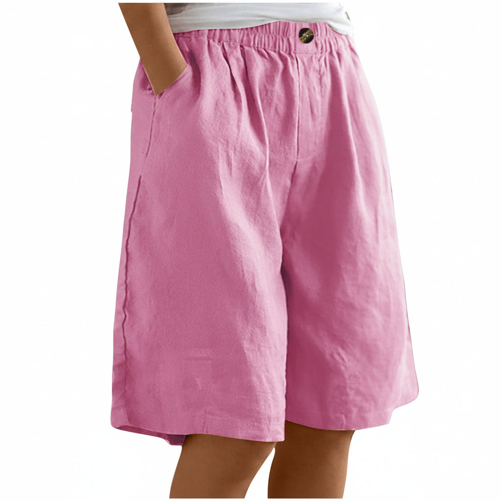 Shorts corti da donna in cotone e lino — Shorts estivi larghi a vita alta