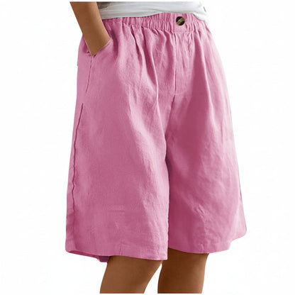 Shorts corti da donna in cotone e lino — Shorts estivi larghi a vita alta
