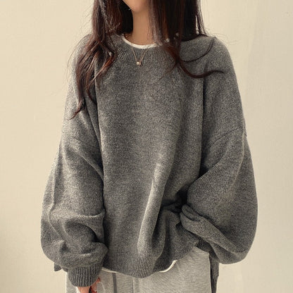 Ladies' Cosy Oversized Sweater with Balloon Sleeves and Slits