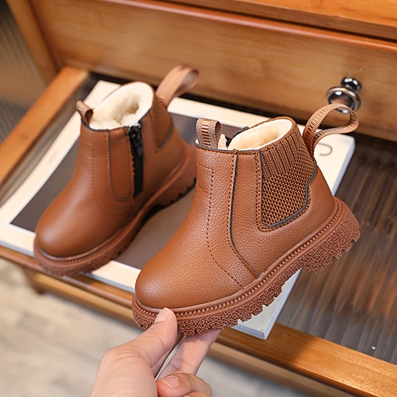 Botas modernas, suaves y cálidas, con forro de felpa y cremallera para niños - Jeo