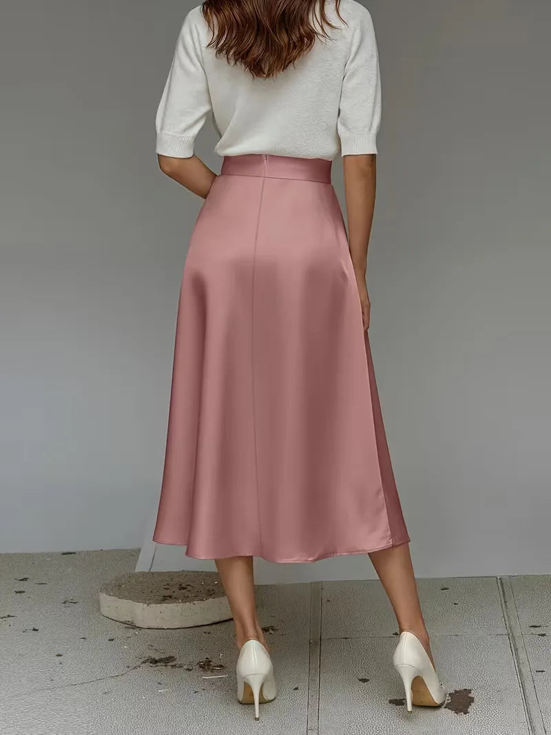 Jupe midi en satin à taille haute