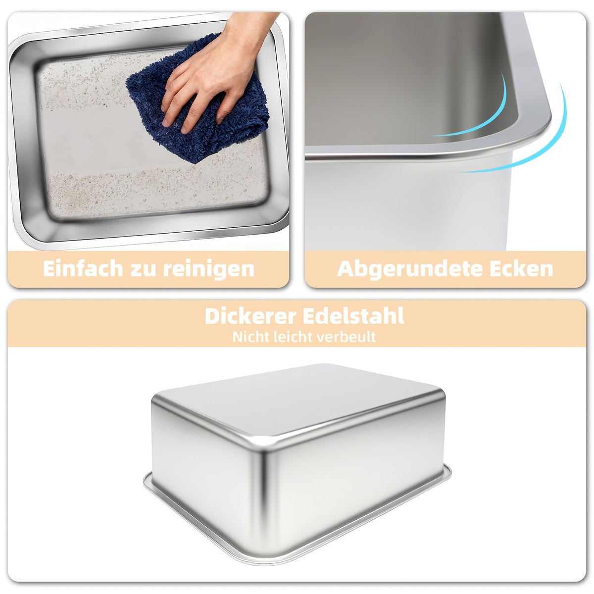 Extra Large Stainless Steel Cat Litter Tray with Low Entry – Durable and Hygienic Design