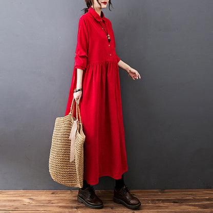 Vintage Ladies Maxi Dress with Long Sleeves and Button Closure