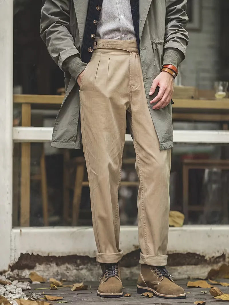 Khaki Trousers with High Waist